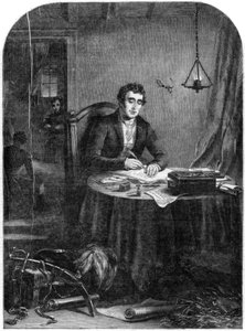 De hertog van Wellington schrijft de verslagen na de Slag bij Waterloo, 1815, 1852 door Unbekannt