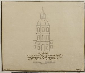 De gevel van het centrale deel van de hofstallen aan de Moika-oever in Sint-Petersburg door Unbekannt
