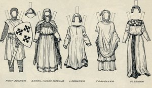De galerij van Britse kostuums: Soorten kleding in vroege Plantagenettijd, ca. 1934