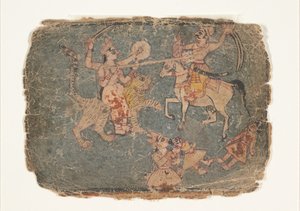 De Godin Durga doodt een vijand, Pagina uit een Verspreide Markandeya Purana