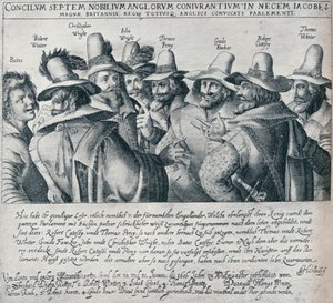 De samenzweerders van het buskruitcomplot en hun dienaar Bates, 1605, 1901 door Unbekannt