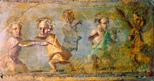 De Jacht op de Dwergen, fresco uit Pompeii, 1e eeuw v.Chr.-1e eeuw n.Chr.