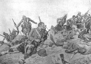 De Indiase Grensoorlog, 1897: De bestorming van de Dargai Ridge door de Gordon Highlanders, oktober door Unbekannt