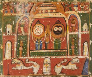 Het Jagannatha Trio in het heiligdom in Puri, 1931 of 1932