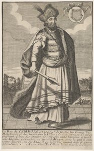 De Koning van Cambodja staand met een Scepter in zijn Rechterhand door Unbekannt