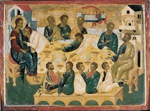 Het Laatste Avondmaal, Byzantijns icoon. door Unbekannt