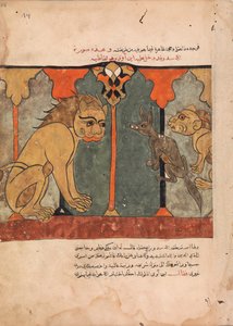 De Leeuwenkoning Rekruteert de Asceet Jakhals, Folio uit een Kalila wa Dimna, 18e eeuw door Unbekannt