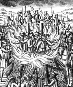Het martelaarschap van zes mannen in Brainford, 1558 door Unbekannt