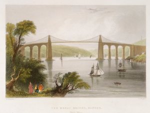 De Menai-brug, Bangor Noord-Wales, ca. 1826-ca. 1850
