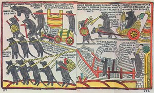 De muizen begraven de kat, Lubok print, 1760
