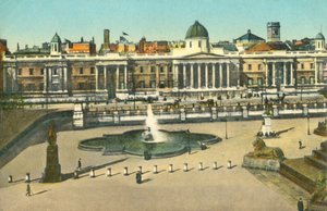 De National Gallery en Trafalgar Square, Londen, ca. 1910