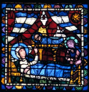 De geboorte van Christus, glas-in-lood, kathedraal van Chartres, Frankrijk, 1194-1260