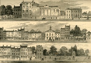 De noordkant van Knightsbridge in 1820, van de Cannon Brewery tot Hyde Park Corner, ca. 1876 door Unbekannt