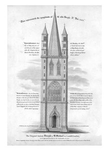De originele oude toren van St. Michael in Cornhill, Londen...1421