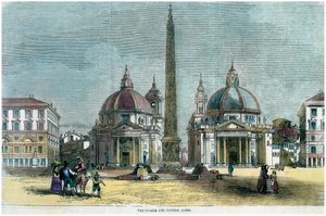 Het Piazza del Popolo, Rome, Italië, ca. 1880