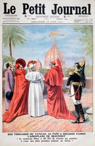 De paus bekijkt het vliegtuig van Andre Beaumont boven Rome, 1911 door Unbekannt