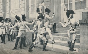 De Pruisische Adellijke Garde Slijpt Hun Zwaarden op de Trappen van de Franse Ambassade in Berlijn, 1896 door Unbekannt