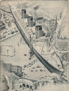 De Queen Mary in relatie tot Trafalgar Square, Londen, 1936