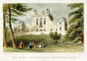 Het Koninklijk Greenwich Observatorium, Flamsteed House, Greenwich Park, Londen, ca. 1835