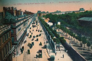 De Rue de Rivoli richting het Louvre, Parijs, ca. 1920 door Unbekannt