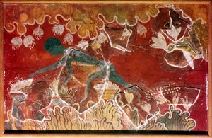 De saffraanoogster fresco uit het Minoïsche koninklijk paleis, Knossos, Kreta door Unbekannt