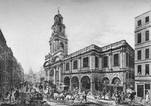 De tweede Royal Exchange, Zuidfront, in 1788 door Unbekannt
