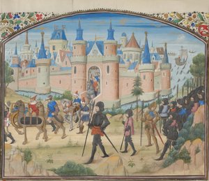 Het Beleg van Tyrus, 1124. Miniatuur uit de Historia door Willem van Tyrus, 1460s door Unbekannt