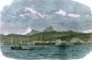 Het Spaanse blokkadesquadron bij Valparaiso, Chili, ca. 1880 door Unbekannt