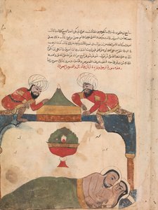 De dieven op het dak wekken de koopman, Folio van een Kalila wa Dimna, 18e eeuw door Unbekannt