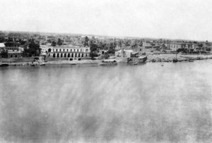 De rivier de Tigris vanaf het 31e Britse veldhospitaal, Bagdad, Mesopotamië, WOI, 1918