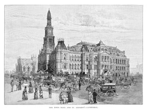 Het stadhuis en de St. Andrews kathedraal, Sydney, New South Wales, Australië (1886) door Unbekannt