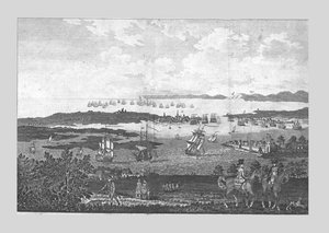 De Stad en Haven van Portsmouth met een Uitzicht op de Vloot van Zijne Majesteit bij Spithead, 18e eeuw