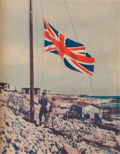 De Union Jack wappert over Tobruk