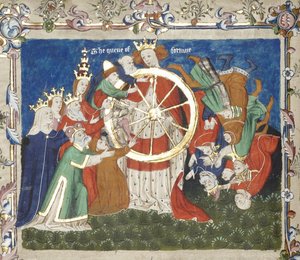Het Rad van Fortuin uit een manuscript van Troy Book door John Lydgate, midden 15e eeuw