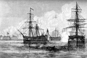 De aanval op Sullivans Island, South Carolina, 1776 c1880 door Unbekannt