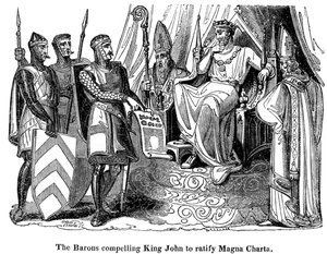 De baronnen dwingen koning Jan 1167-1216 om de Magna Carta te ratificeren, 1215 door Unbekannt