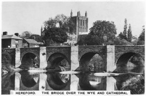 De brug over de Wye en kathedraal, Hereford