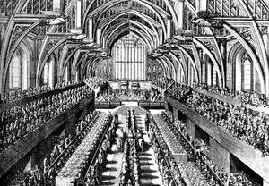 De kroningsceremonie van James II in Westminster Hall, Londen, 1685 circa 1905
