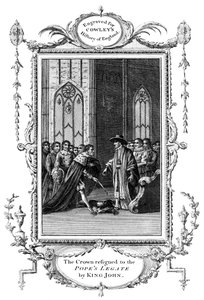 De kroon overgedragen aan de pauselijke legaat door koning Jan 1167-1216, 1213 door Unbekannt