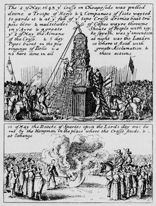 De vernietiging van Cheapside Cross en het verbranden van het Book of Sports, mei 1643, 1903 door Unbekannt