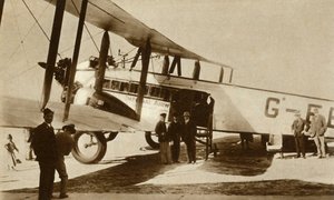 De eerste Indiase luchtpost arriveert op Croydon Airport, Zuid-Londen, 1929