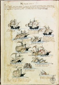 De vloot van Pedro Álvares Cabral in 1500. Uit Livro das Armadas, ca. 1568 door Unbekannt