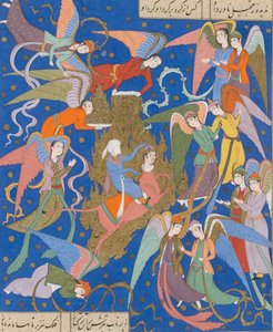 De nachtelijke reis van de Profeet. Uit een manuscript van de Khamsa van Nizami, ca. 1620 door Unbekannt