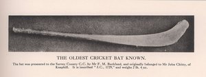 De oudste bekende cricketbat, 1912