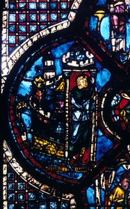 De pelgrim verlaat Jeruzalem naar Jericho, glas-in-lood, Kathedraal van Chartres, Frankrijk, 1205-1215 door Unbekannt