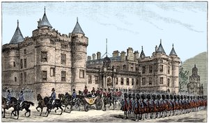 De koningin verlaat Holyrood Palace, Edinburgh