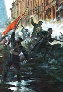 De bestorming van het Winterpaleis, St. Petersburg, Russische Revolutie, oktober 1917 door Unbekannt