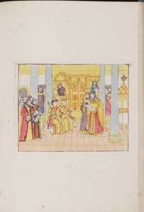 De huwelijksceremonie van tsaar Mikhail Feodorovich en Yevdokiya Lukyanovna, 1810 door Unbekannt