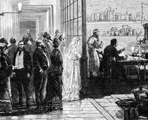 Thomas Edison experimenteert met elektrische lampen op zijn trouwdag, 1871-1883 door Unbekannt