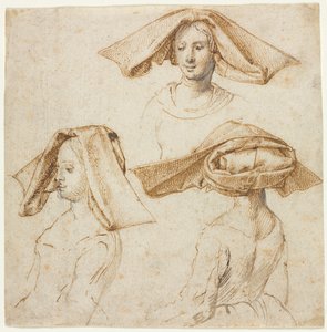Drie Studies van een Vrouw met een Uitgebreide Hoofdbedekking, ca. 1500 door Unbekannt